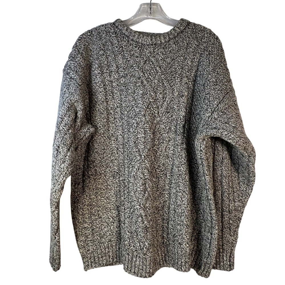 Old Glory Mens XL Cable Knit Sweater Salt and Pepper Cotton Wool Blend Made USA‎
